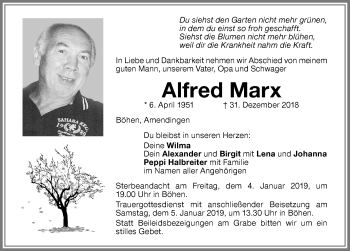 Traueranzeige von Alfred Marx von Memminger Zeitung