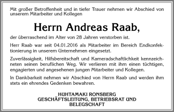 Traueranzeige von Andreas Raab von Allgäuer Zeitung