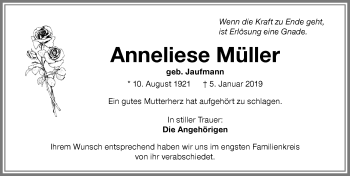 Traueranzeige von Anneliese Müller von Memminger Zeitung