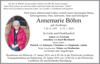 Traueranzeige von Annemarie Böhm von Allgäuer Zeitung, Füssen