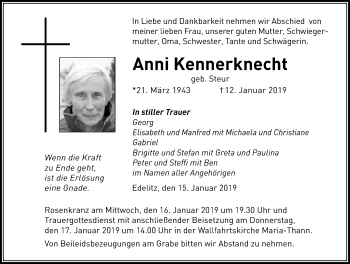 Traueranzeige von Anni Kennerknecht von Der Westallgäuer