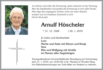 Traueranzeige von Arnulf Höscheler von Allgäuer Zeitung, Füssen