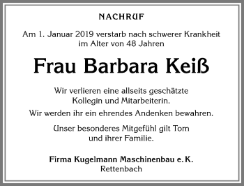 Traueranzeige von Barbara Keiß von Allgäuer Zeitung, Marktoberdorf