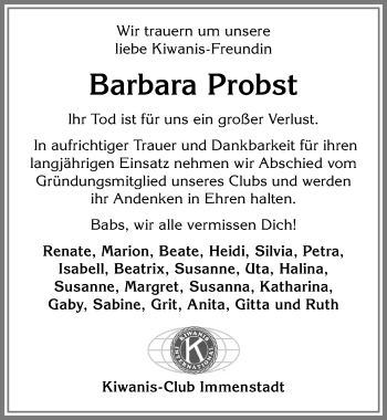 Traueranzeige von Barbara Probst von Allgäuer Anzeigeblatt