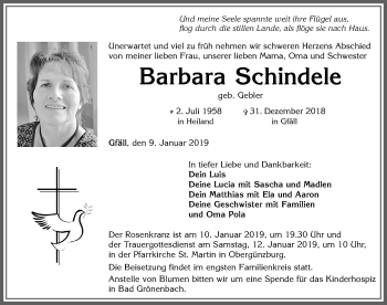 Traueranzeige von Barbara Schindele von Allgäuer Zeitung