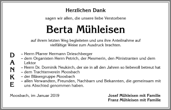 Traueranzeige von Berta Mühleisen von Allgäuer Zeitung,Kempten