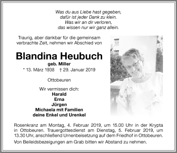 Traueranzeige von Blandina Heubuch von Memminger Zeitung