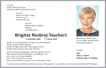 Traueranzeige von Brigitte Rosbroj-Tauchert von Memminger Zeitung