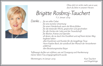 Traueranzeige von Brigitte Rosbroj-Tauchert von Memminger Zeitung