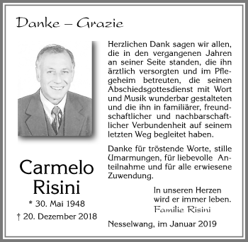 Traueranzeige von Carmelo Risini von Allgäuer Zeitung, Füssen