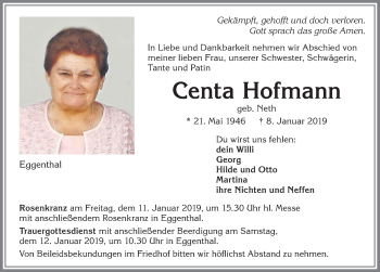 Traueranzeige von Centa Hofmann von Allgäuer Zeitung, Kaufbeuren/Buchloe