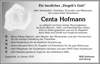 Traueranzeige von Centa Hofmann von Allgäuer Zeitung, Kaufbeuren/Buchloe