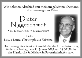 Traueranzeige von Dieter Niggeschmidt von Allgäuer Zeitung, Füssen