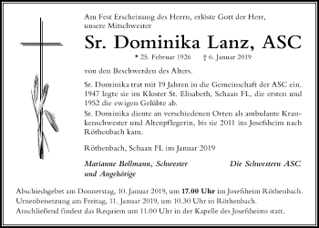 Traueranzeige von Dominika Lanz von Der Westallgäuer
