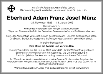 Traueranzeige von Eberhard Adam Franz Josef Münz von Memminger Zeitung