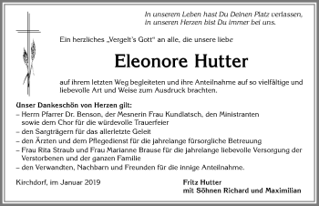 Traueranzeige von Eleonore Hutter von Allgäuer Zeitung