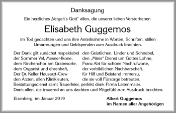 Traueranzeige von Elisabeth Guggemos von Allgäuer Zeitung, Füssen