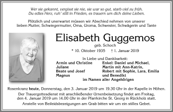 Traueranzeige von Elisabeth Guggemos von Allgäuer Zeitung, Füssen
