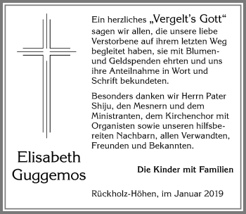 Traueranzeige von Elisabeth Guggemos von Allgäuer Zeitung, Füssen