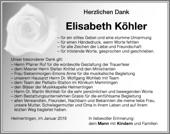 Traueranzeige von Elisabeth Köhler von Memminger Zeitung