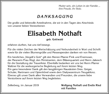 Traueranzeige von Elisabeth Nothaft von Allgäuer Zeitung, Kaufbeuren/Buchloe