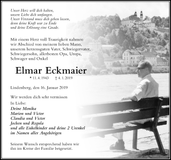 Traueranzeige von Elmar Eckmaier von Der Westallgäuer