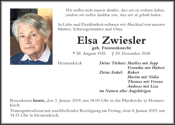 Traueranzeige von Elsa Zwiesler von Der Westallgäuer