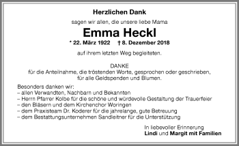 Traueranzeige von Emma Heckl von Memminger Zeitung