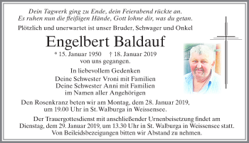 Traueranzeige von Engelbert Baldauf von Allgäuer Zeitung, Füssen