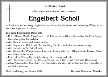 Traueranzeige von Engelbert Scholl von Allgäuer Anzeigeblatt