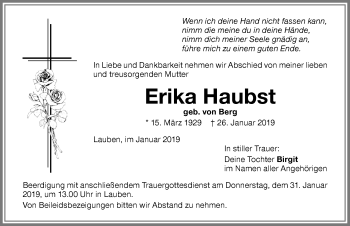 Traueranzeige von Erika Haubst von Memminger Zeitung