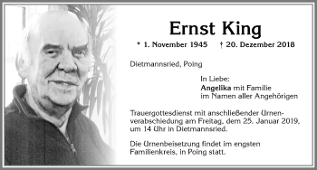 Traueranzeige von Ernst King von Allgäuer Zeitung,Kempten