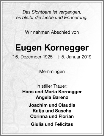 Traueranzeige von Eugen Kornegger von Memminger Zeitung