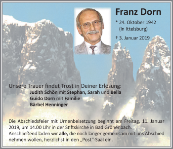 Traueranzeige von Franz Dorn von Memminger Zeitung