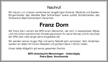 Traueranzeige von Franz Dorn von Memminger Zeitung