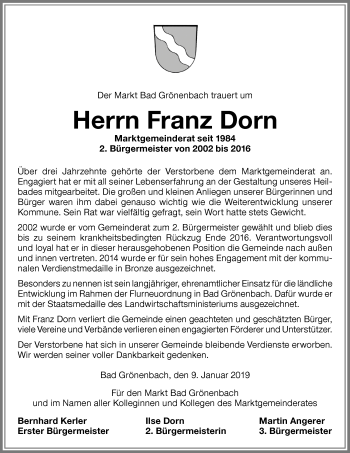 Traueranzeige von Franz Dorn von Memminger Zeitung
