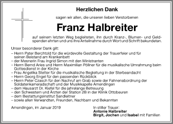 Traueranzeige von Franz Halbreiter von Memminger Zeitung