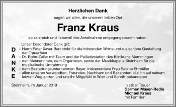 Traueranzeige von Franz Kraus von Memminger Zeitung