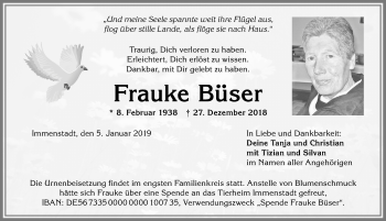 Traueranzeige von Frauke Büser von Allgäuer Anzeigeblatt