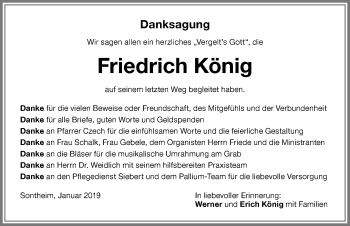Traueranzeige von Friedrich König von Memminger Zeitung
