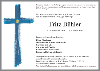 Traueranzeige von Fritz Bühler von Allgäuer Zeitung,Kempten