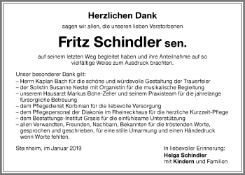 Traueranzeige von Fritz Schindler von Memminger Zeitung