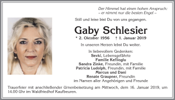 Traueranzeige von Gaby Schlesier von Allgäuer Zeitung, Kaufbeuren/Buchloe
