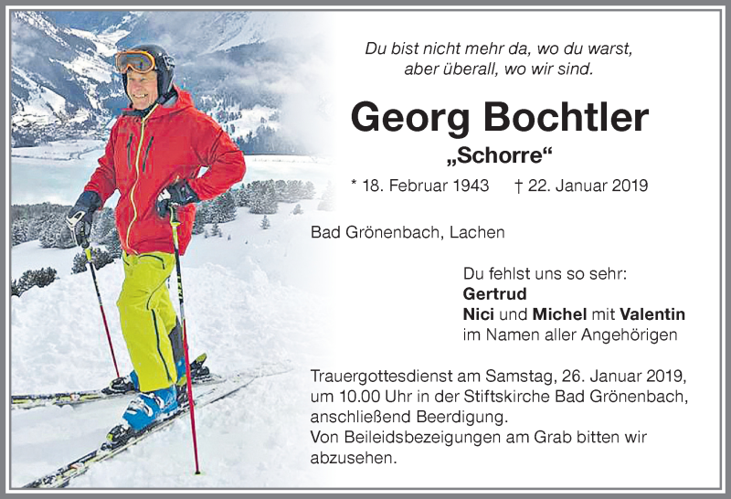  Traueranzeige für Georg Bochtler vom 24.01.2019 aus Memminger Zeitung