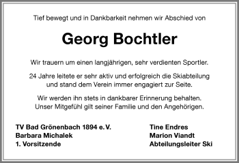 Traueranzeige von Georg Bochtler von Memminger Zeitung