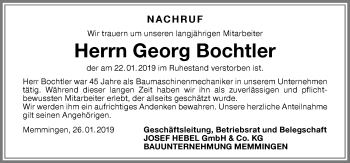 Traueranzeige von Georg Bochtler von Memminger Zeitung