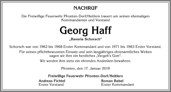 Traueranzeige von Georg Haff von Allgäuer Zeitung, Füssen