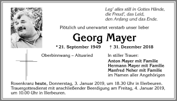 Traueranzeige von Georg Mayer von Allgäuer Zeitung