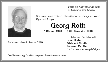 Traueranzeige von Georg Roth von Allgäuer Anzeigeblatt