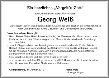 Traueranzeige von Georg Weiß von Allgäuer Zeitung, Marktoberdorf